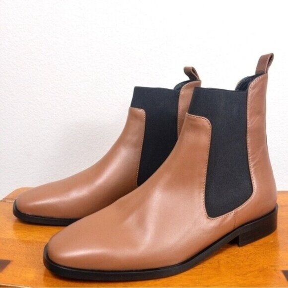 NWT Everlane The Italian Leather Square Toe Chelsea Boot 9.5 Peanut Heel Ankle - Picture 6 of 14